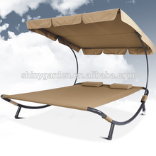 Patio Daybed Lounger Outdoor Double Sun Bed with Canopy Sun Shade and 2 Pillows,